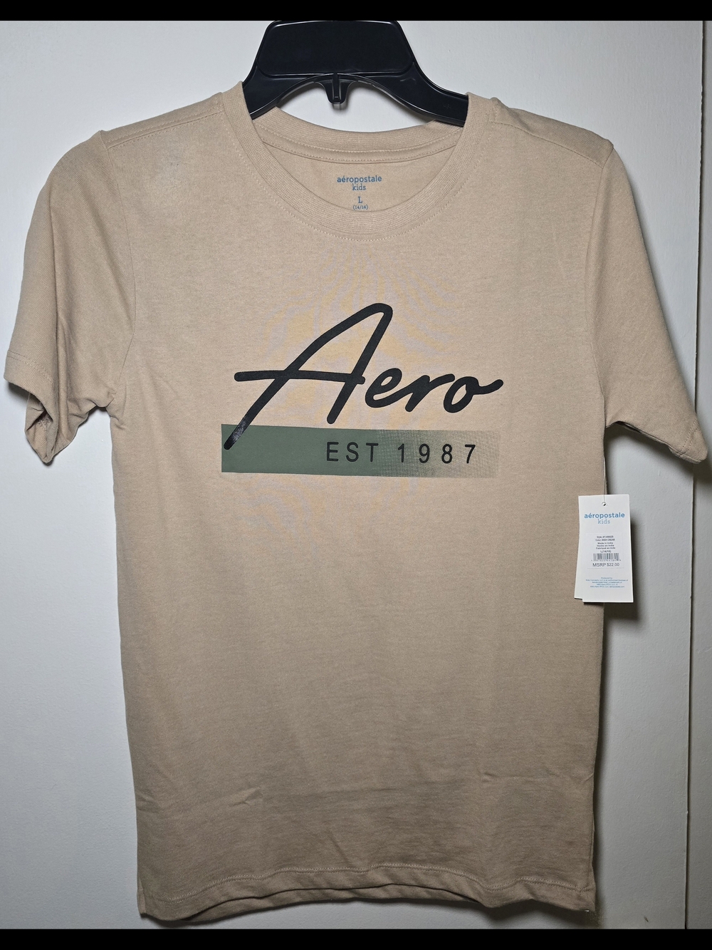 Aeropostale Tan Crewneck Tee with Green Accent Logo